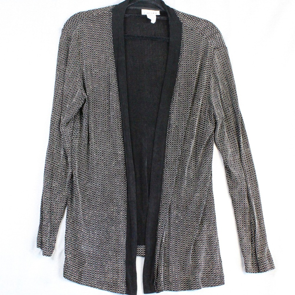 Graff Metallic Geometric Open Front Cardigan M Black Silver Quiet Luxury